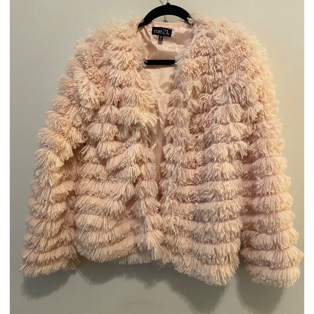 RUE 21 Blush Pink Fluffy Satin Lined Jacket Pockets S/M